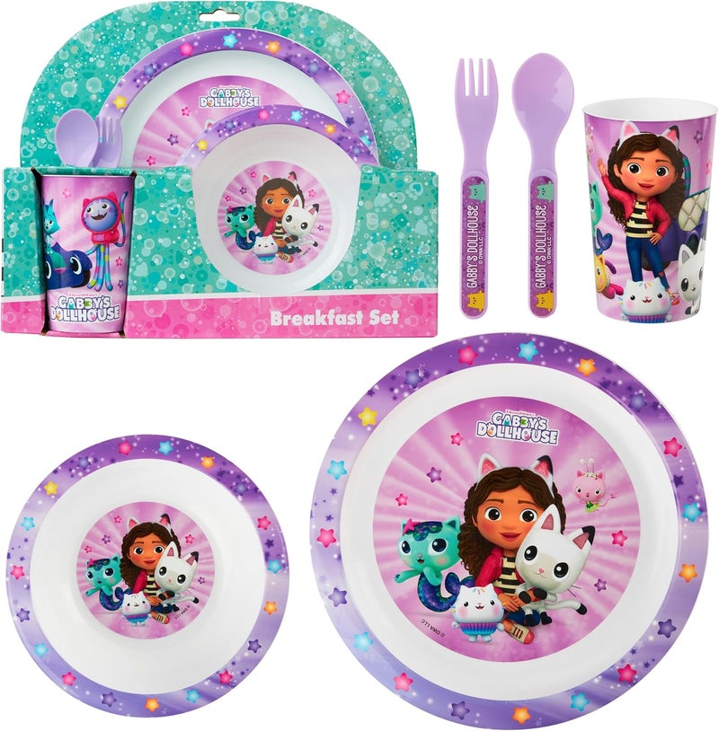 Get Trend Gabby's Dollhouse Dinnerware Sets for Kids, 5 Pc Tableware, Plate, Bowl, Cup, Spoon, Fork, Plates and Bowls Set, Gifts for Kids (Multi Gabby's Dollhouse) - Image 1